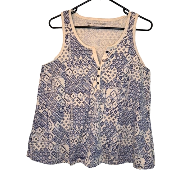 Karen Neuburger Tops - Karen Neuburger Live Love Lounge Henley Tank Top Blue Size Small